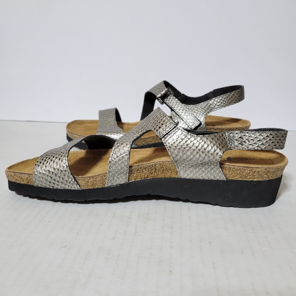 Naot Pamela Metallic Scale Snake Embossed Slingback Wedge Sandal Size 12 - Picture 3 of 9